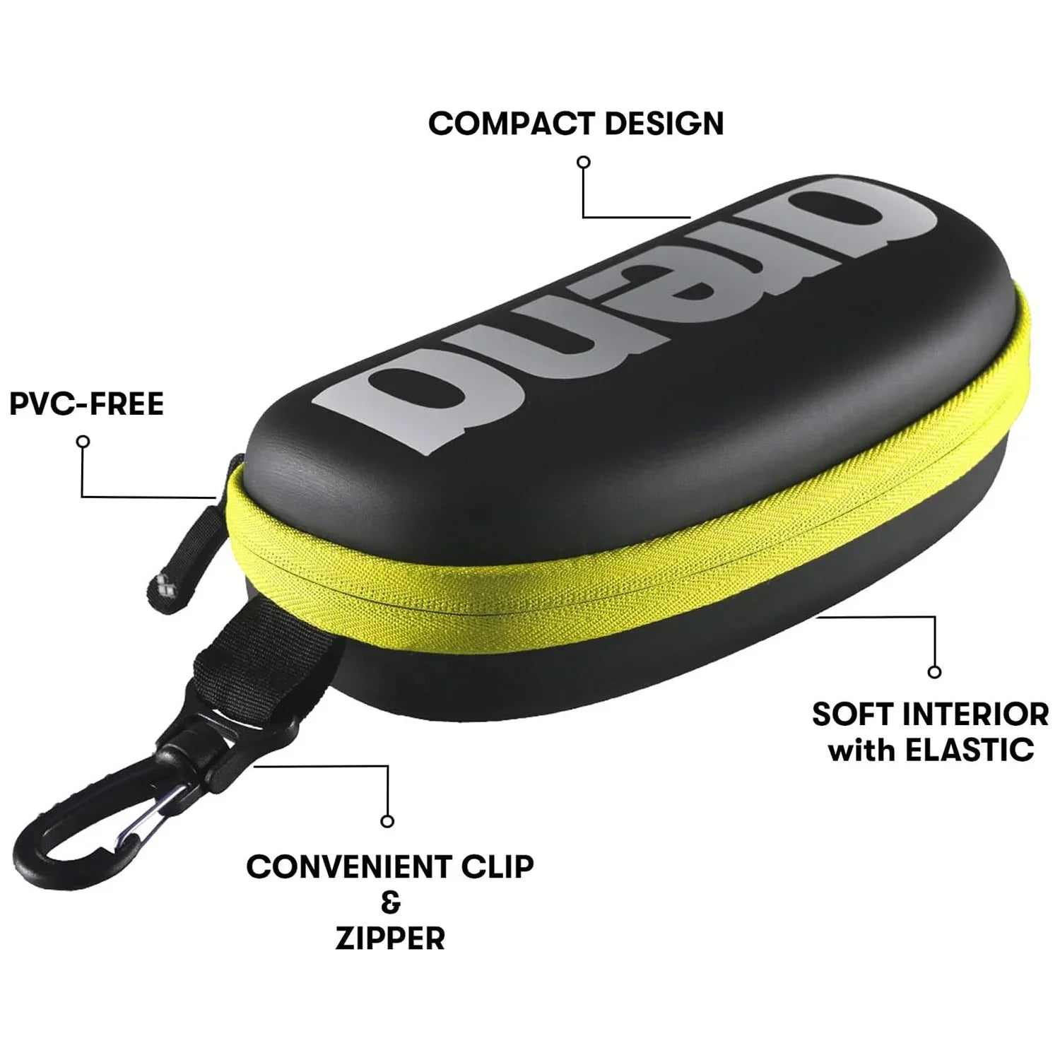 Arena Swimming Goggles Case Black/ Silver/Yellow