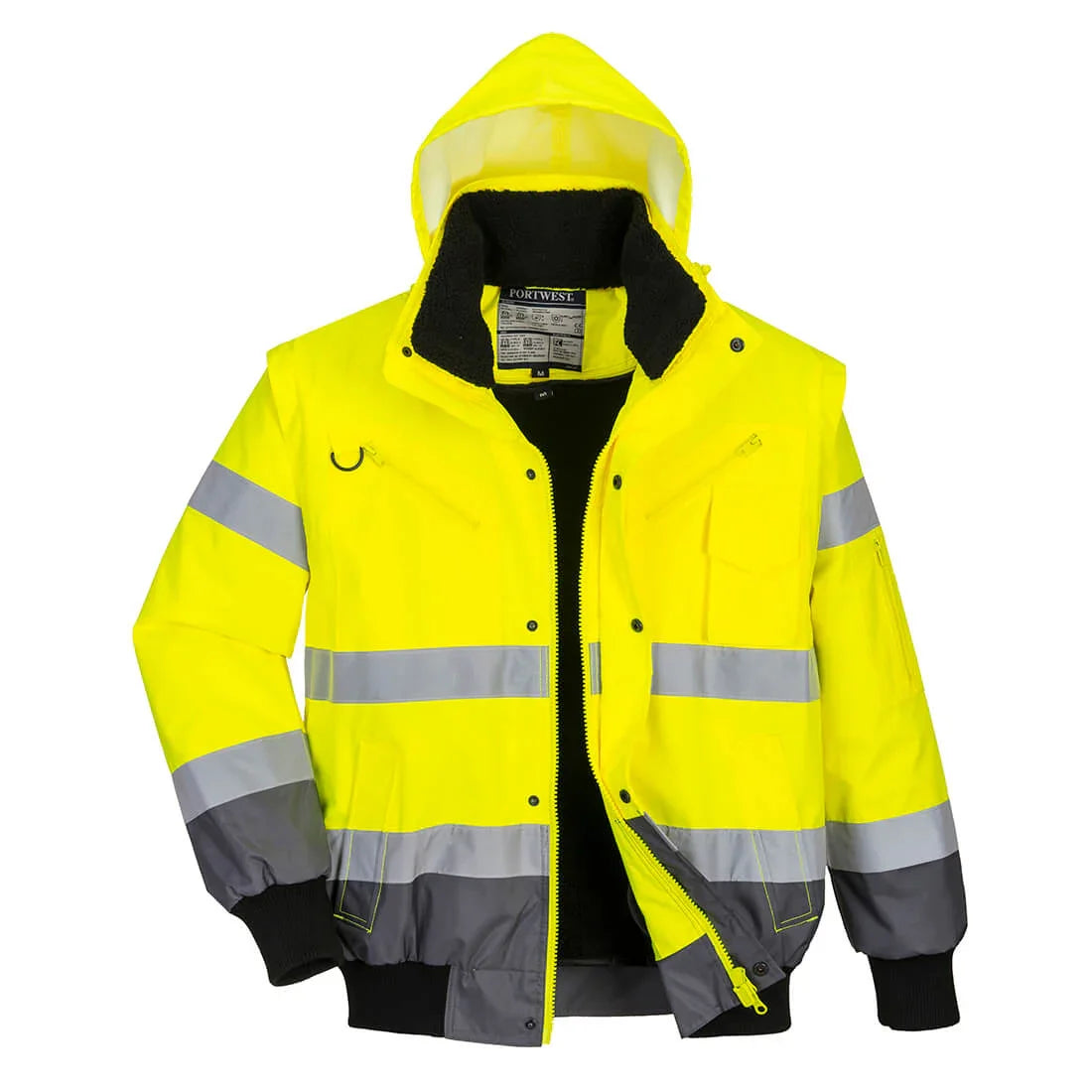 Portwest C465 Hi-Vis 3-in-1 Contrast Bomber Jacket Yellow Grey