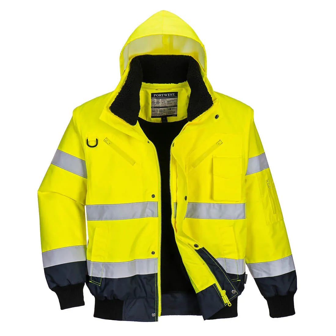 Portwest C465 Hi-Vis 3-in-1 Contrast Bomber Jacket Yellow Navy