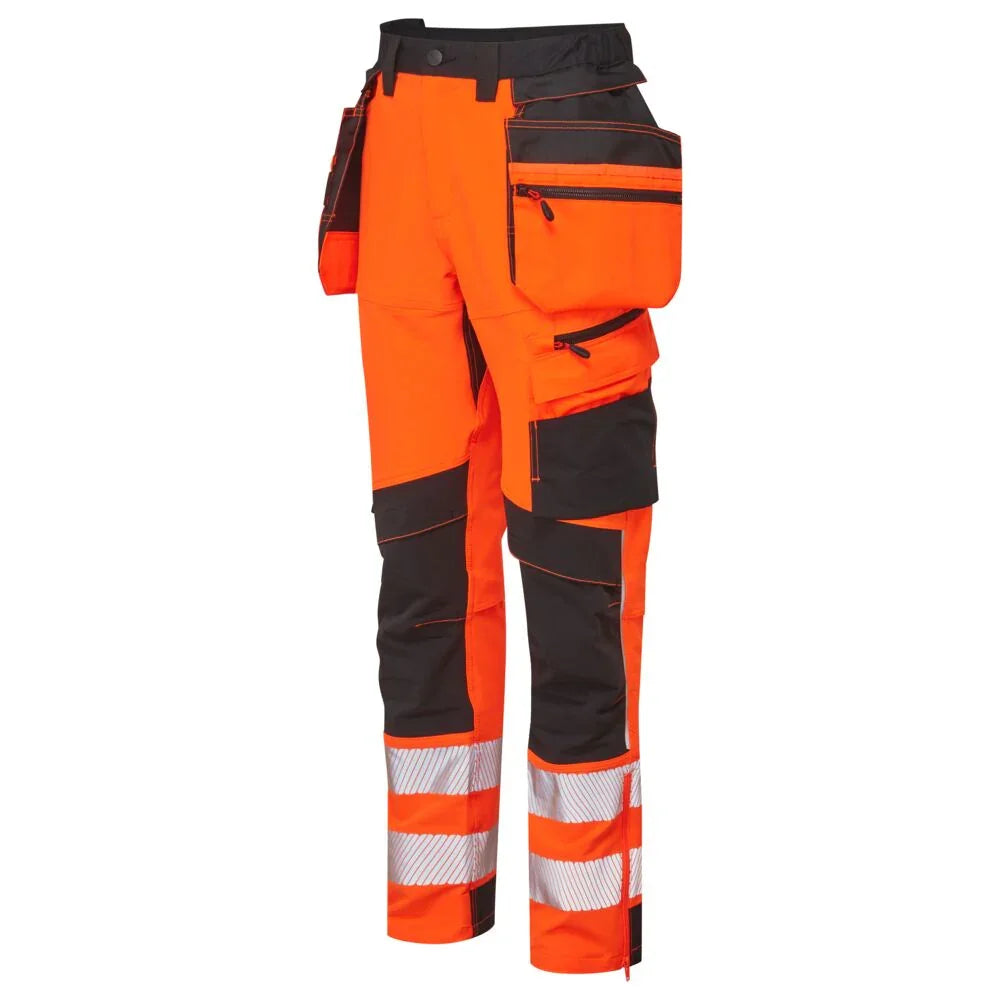 Portwest DX454 DX4 Hi-Vis Detachable Holster Pocket Craft Trousers Orange Black