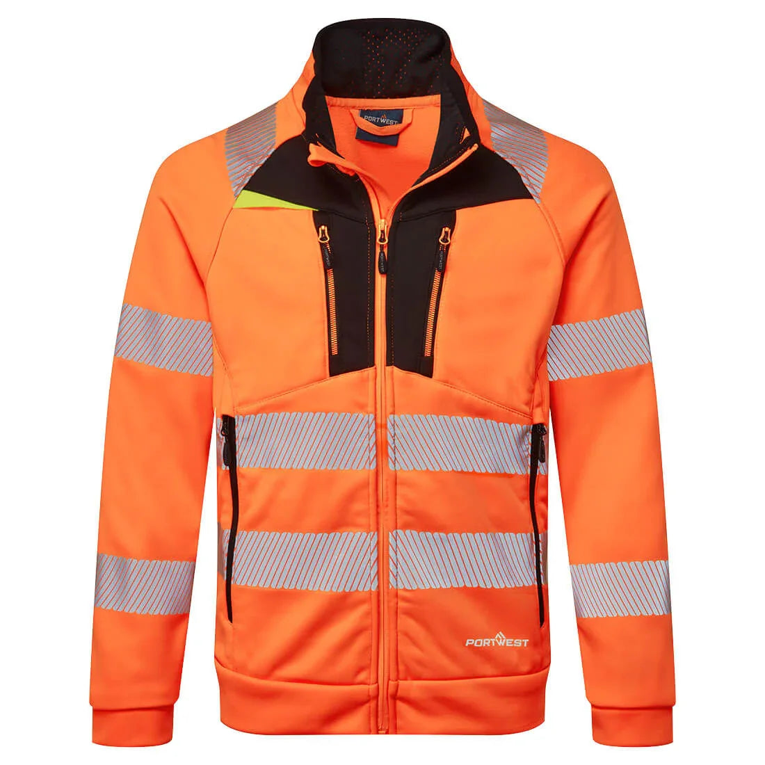 Portwest DX477 DX4 Hi-Vis Funnel Neck Zipped Sweatshirt Orange Black