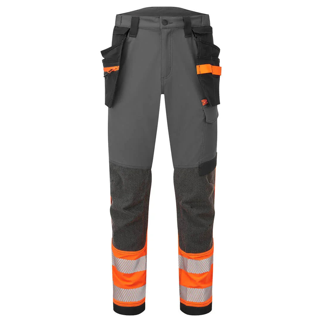 Portwest EV442 EV4 Hi-Vis Stretch Detachable Holster Class 1 Trousers Orange/Metal Grey