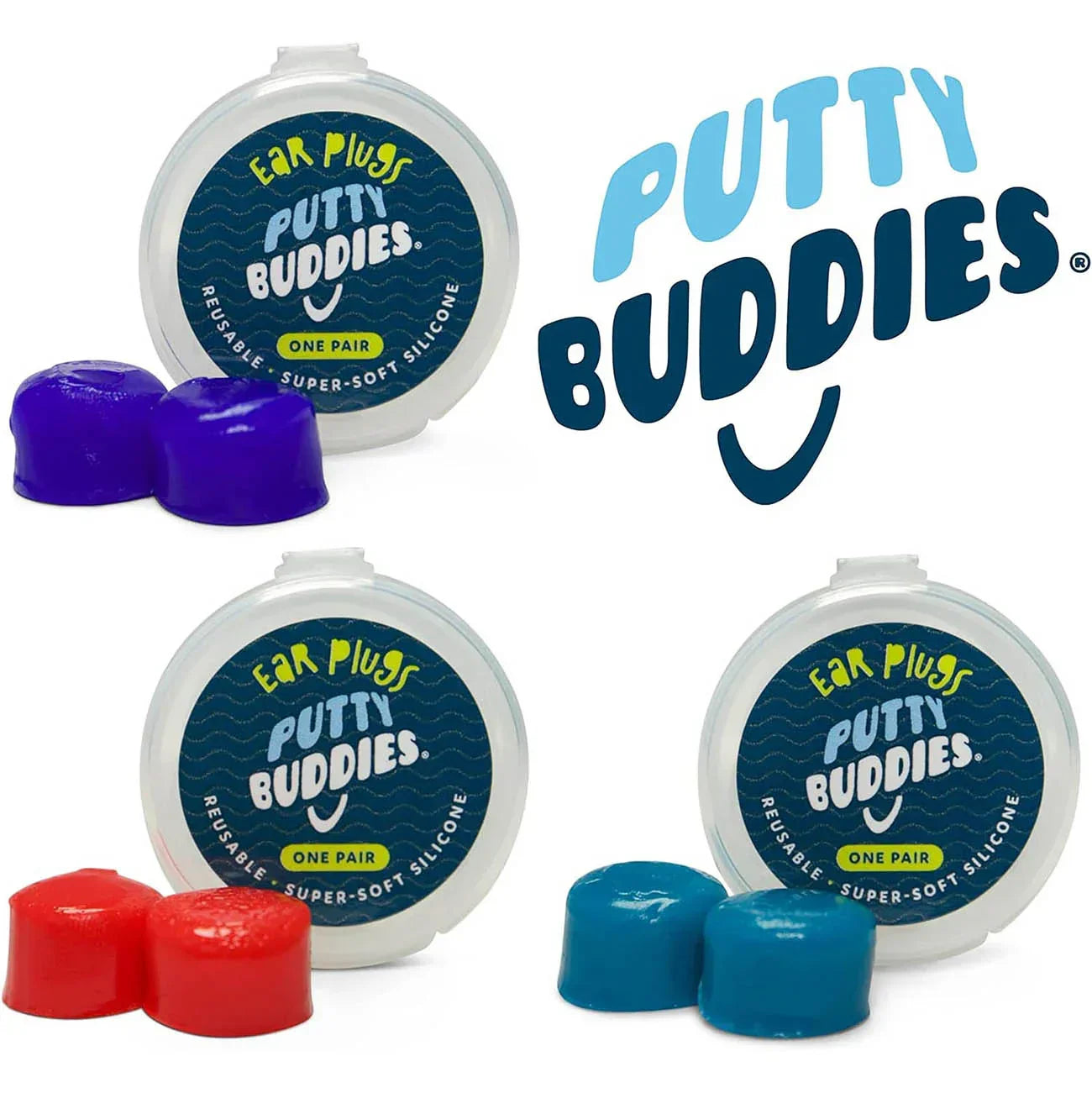 Putty Buddies Original Swimming Earplugs Blue/Red/Teal - 10 Pairs