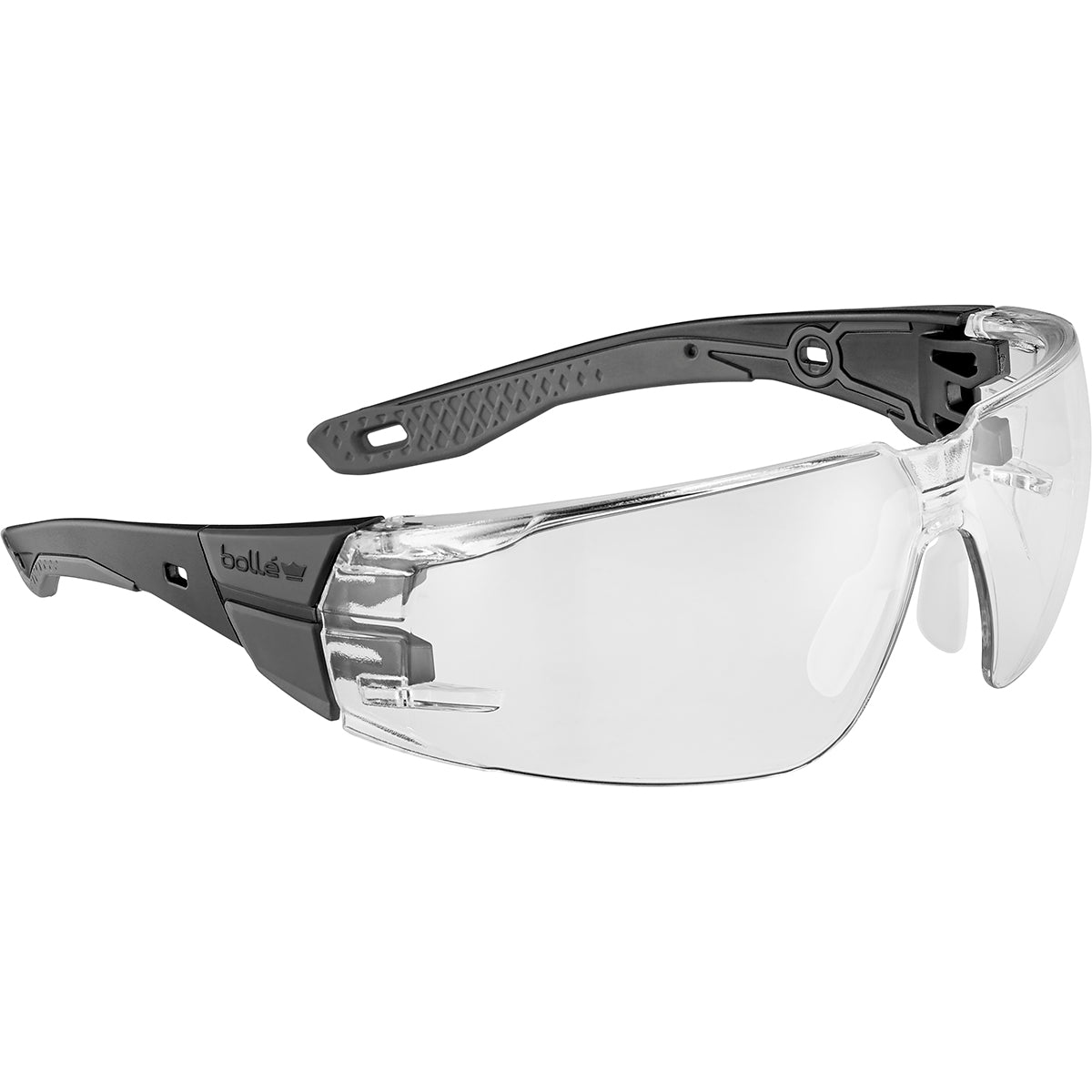 Bolle RUSH+ 2.0 RUSPMN10E Safety Glasses with Black and Grey Temples Clear Lens