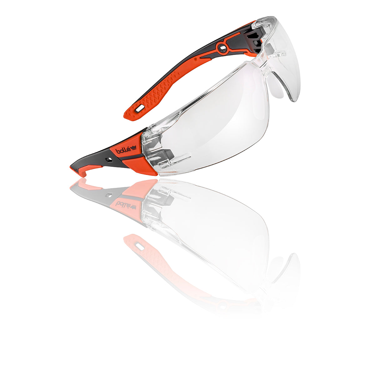 Bolle RUSH+ 2.0 Safety Glasses with orange and black temple Clear Lens