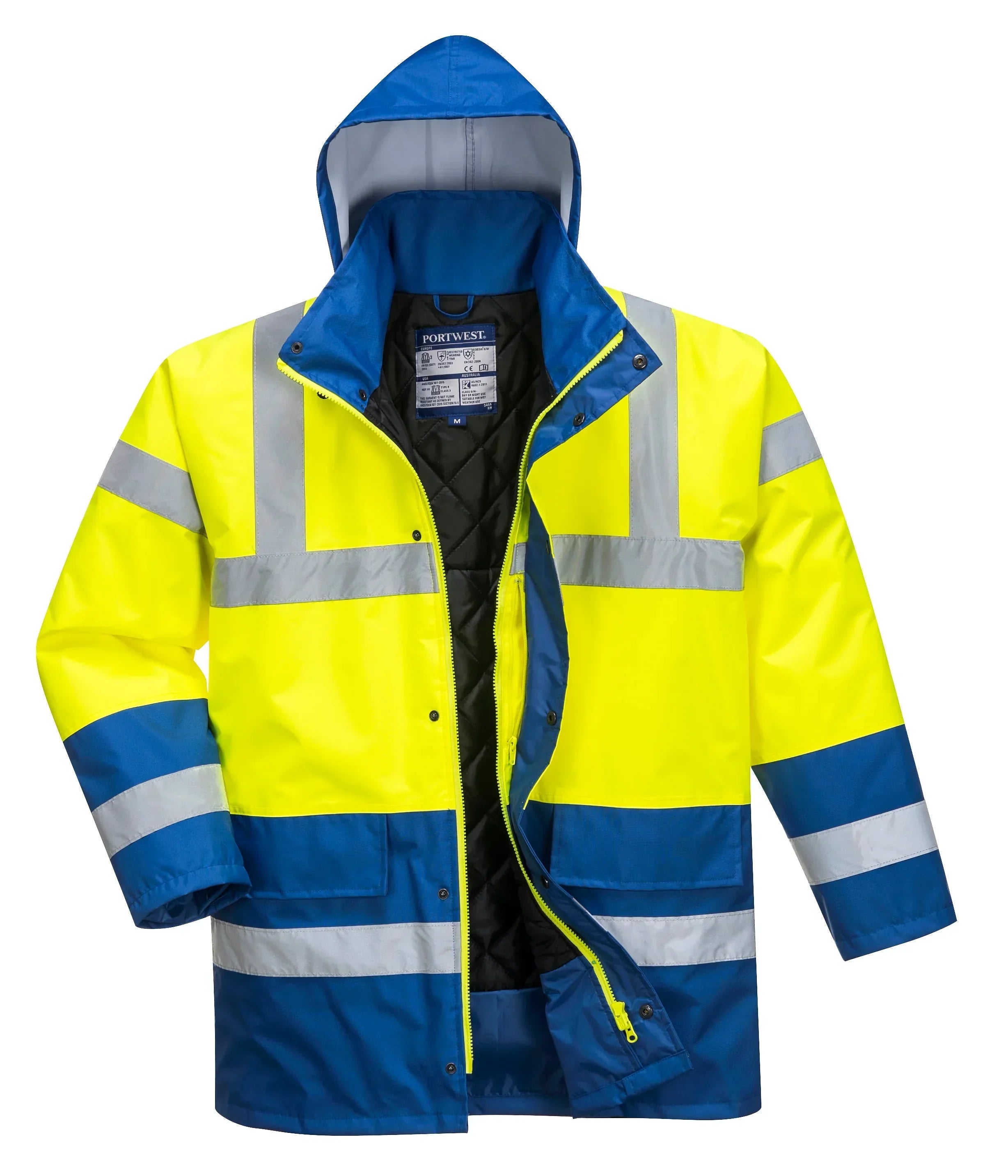 Portwest S466 Hi-Vis Contrast Winter Traffic Jacket Yellow/Royal