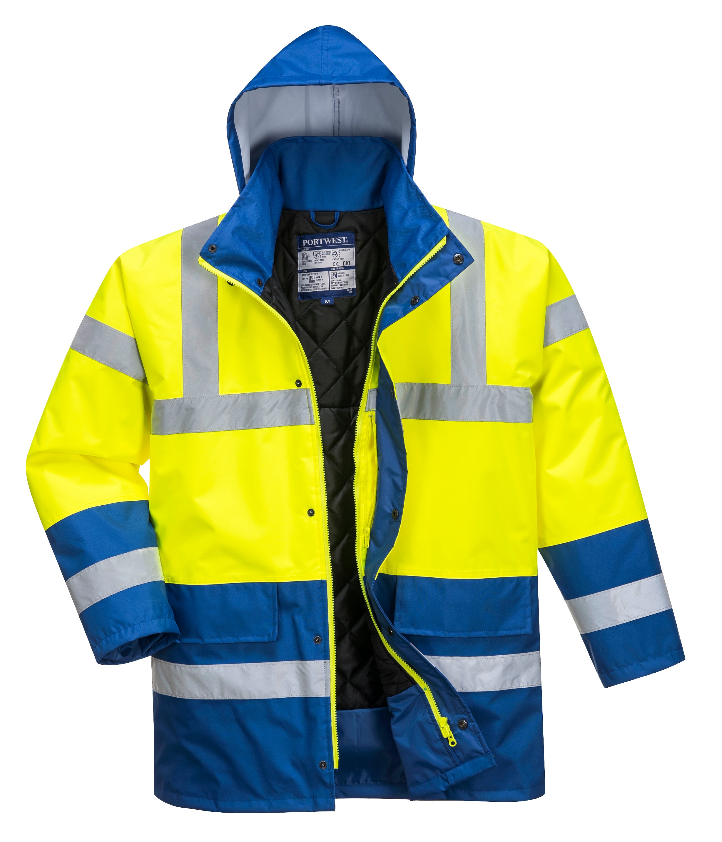 Portwest S466 Hi-Vis Contrast Winter Traffic Jacket Yellow Royal