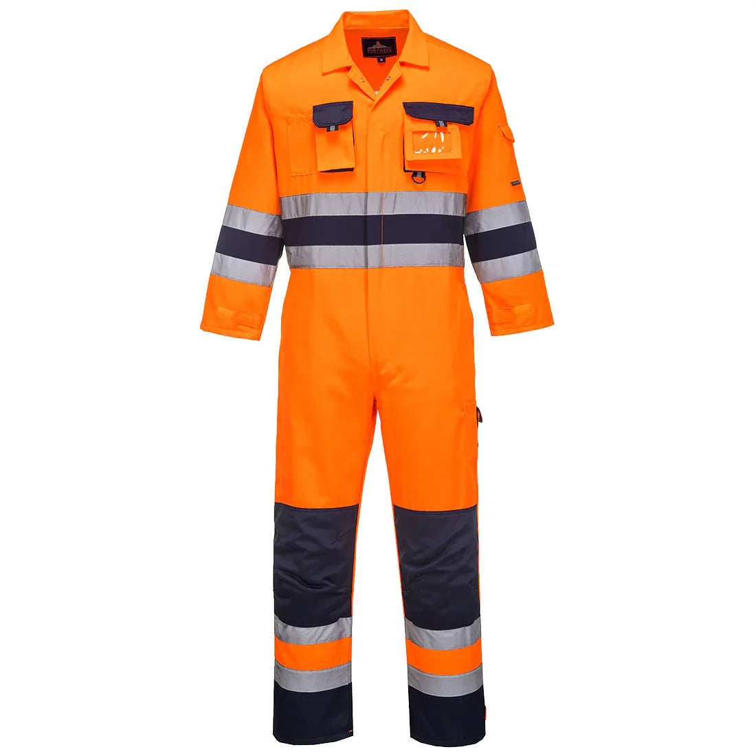 Portwest TX55 Nantes Hi-Vis Contrast Work Coverall Orange Navy
