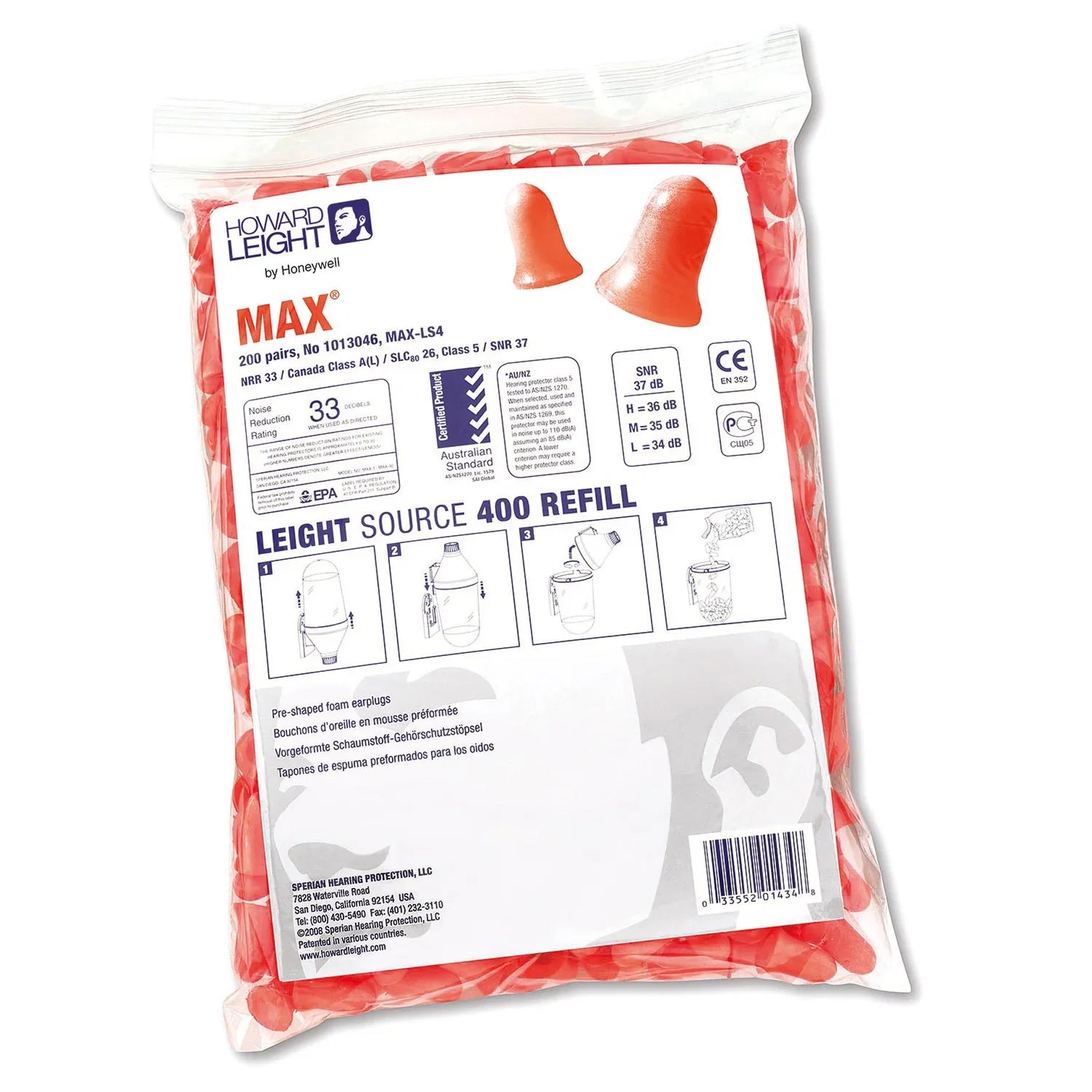 Honeywell Howard Leight Max Earplugs Refill Pack SNR 37 dB