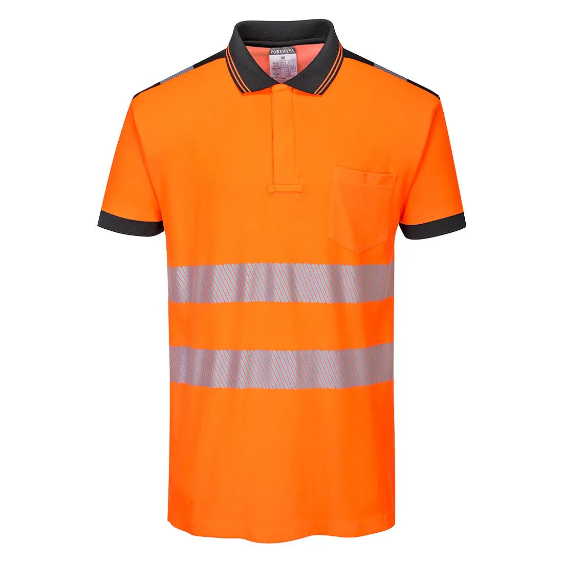 Portwest T180 PW3 Hi-Vis Polo Shirt S/S - Orange Black