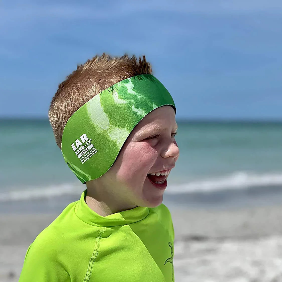 Swimming Headband in Tie Dye Green Ear Band it
