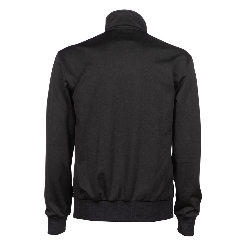 arena Black long-sleeve jacket with a mock neck collar, shown from the back