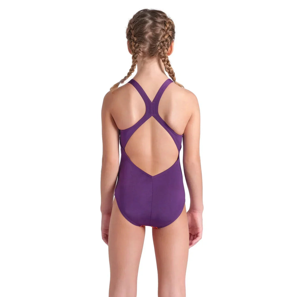 Arena Performance Girls' Multi Colours V Back Swimsuit Plum
