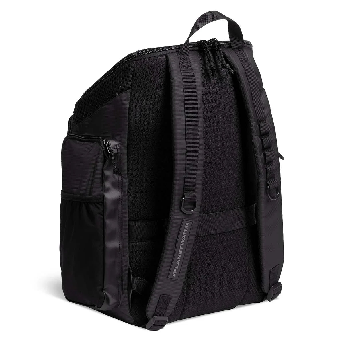 Arena One Go Black backpack with multiple compartments and a visible brand logo 