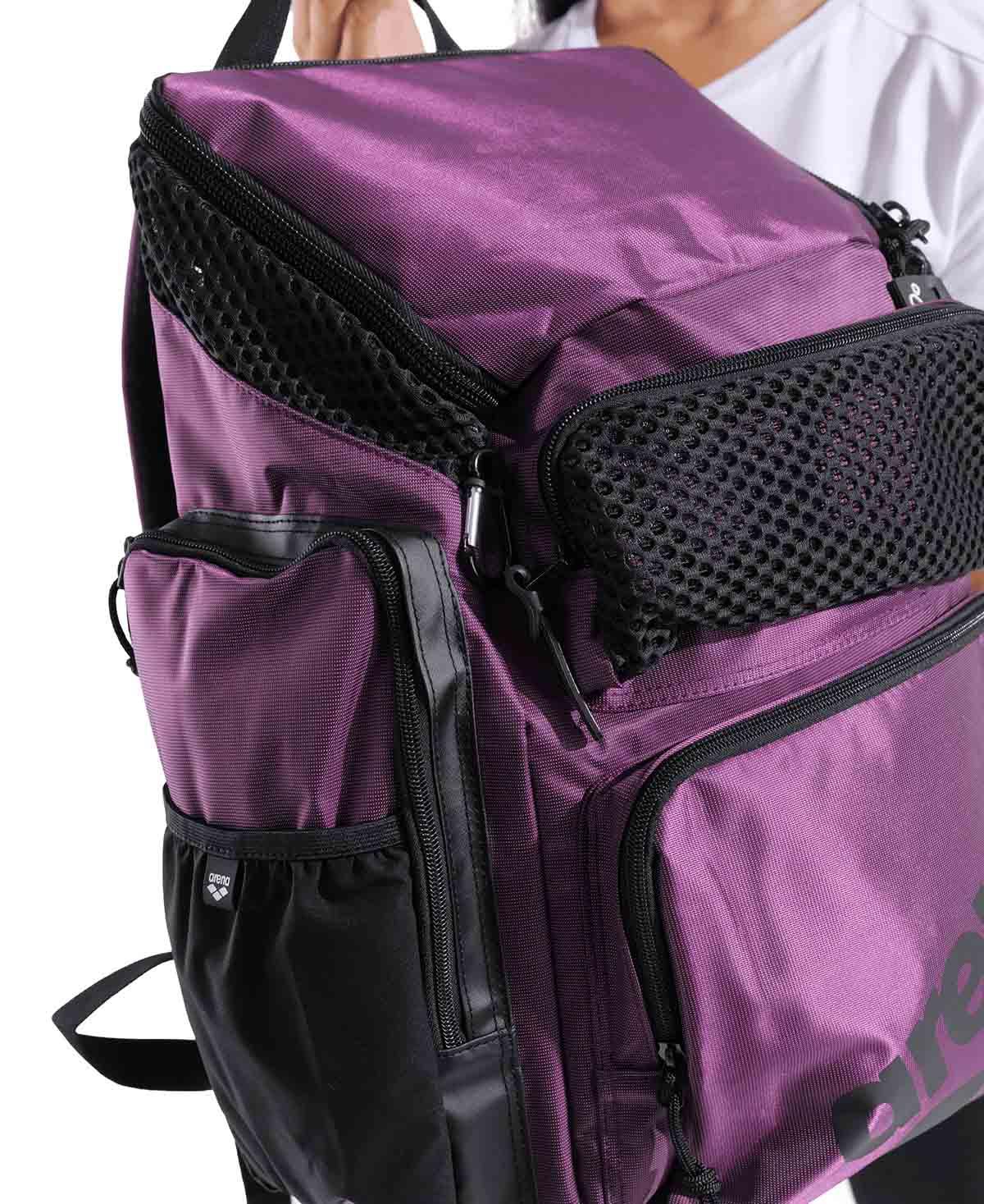 Arena one go Purple backpack with black accents and a visible brand logo