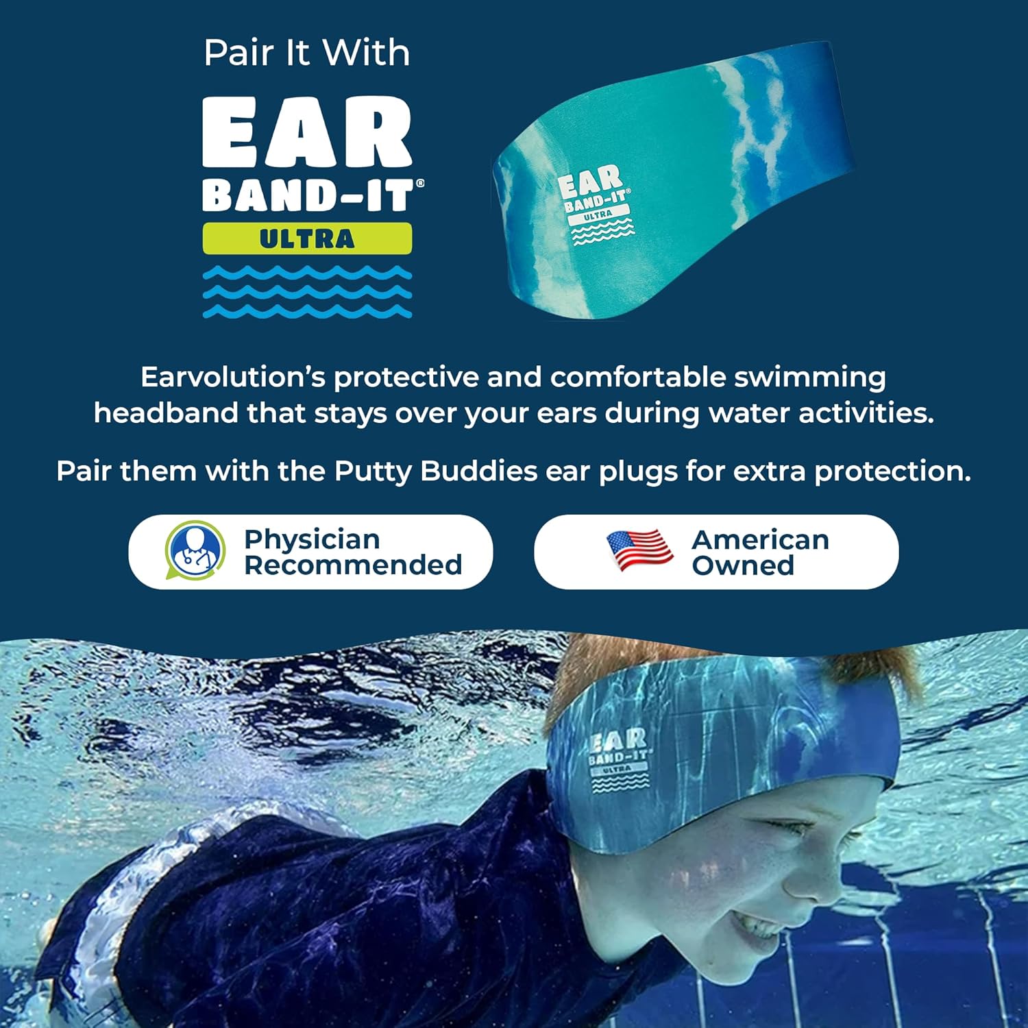 Putty Buddies Original Swimming Ear Plugs Blue - 10 Pairs