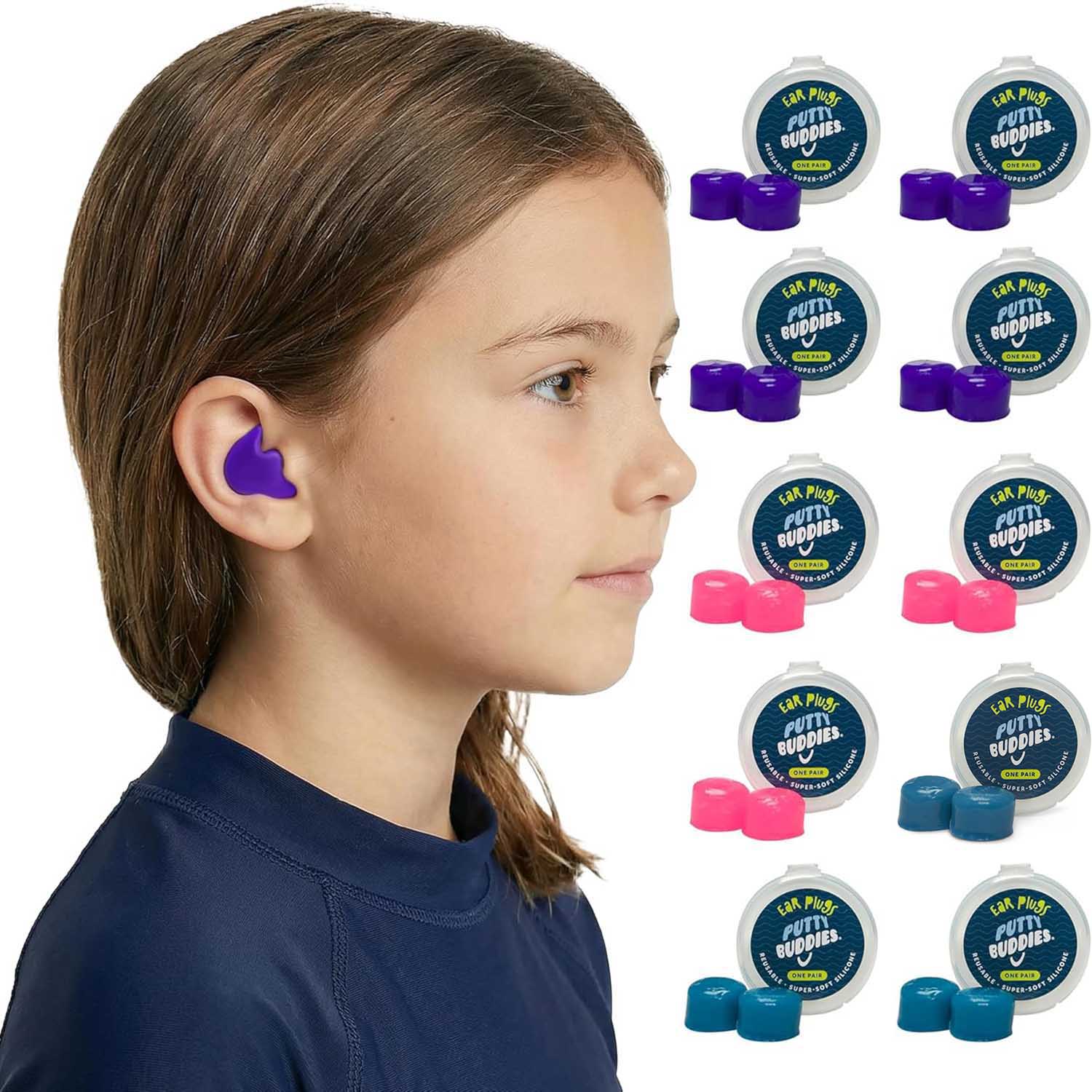 Putty Buddies Original Swimming Earplugs Purple and Teal and Magenta