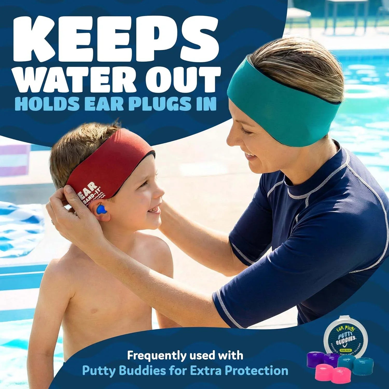 Original Ear Band it swimming headband for all ages with putty buddies