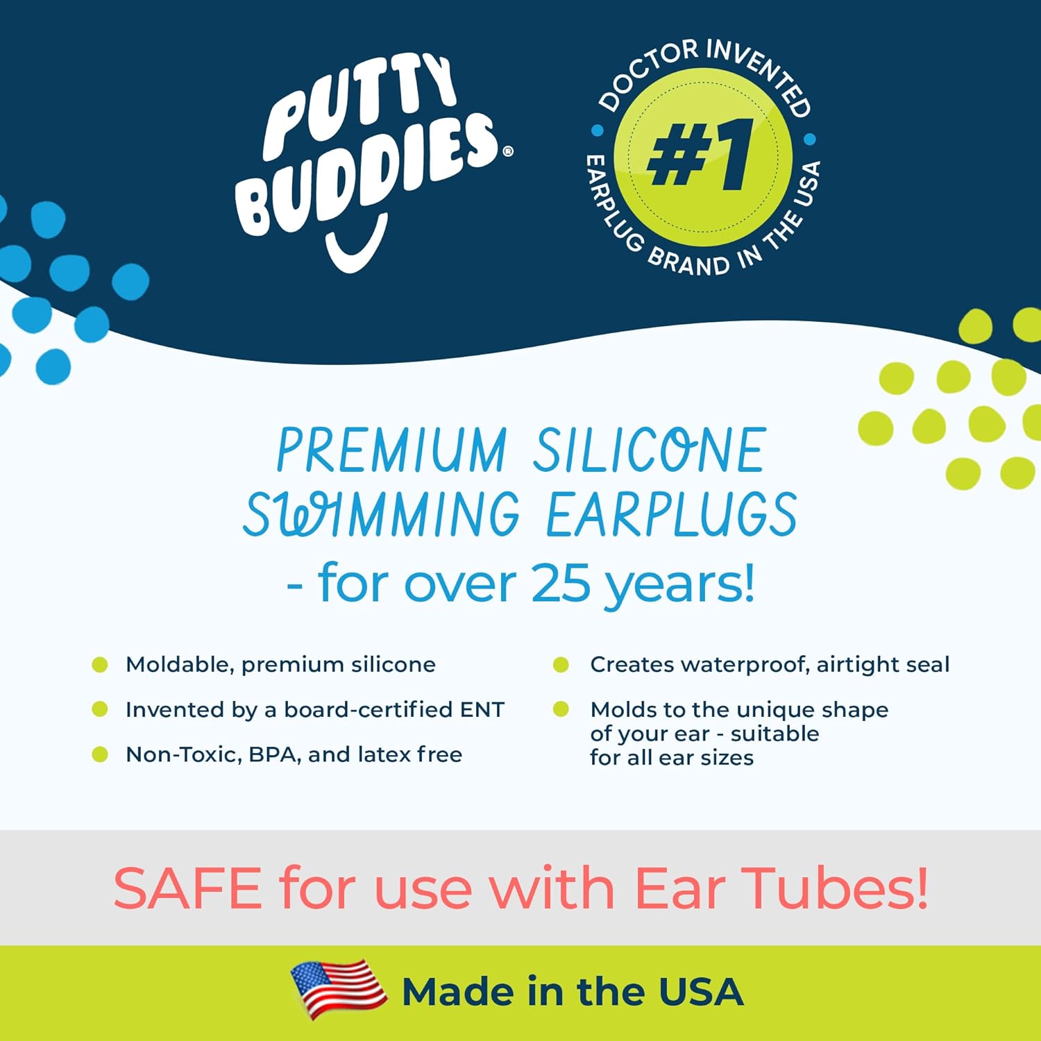 Putty Buddies Original Swimming Ear Plugs Blue - 10 Pairs