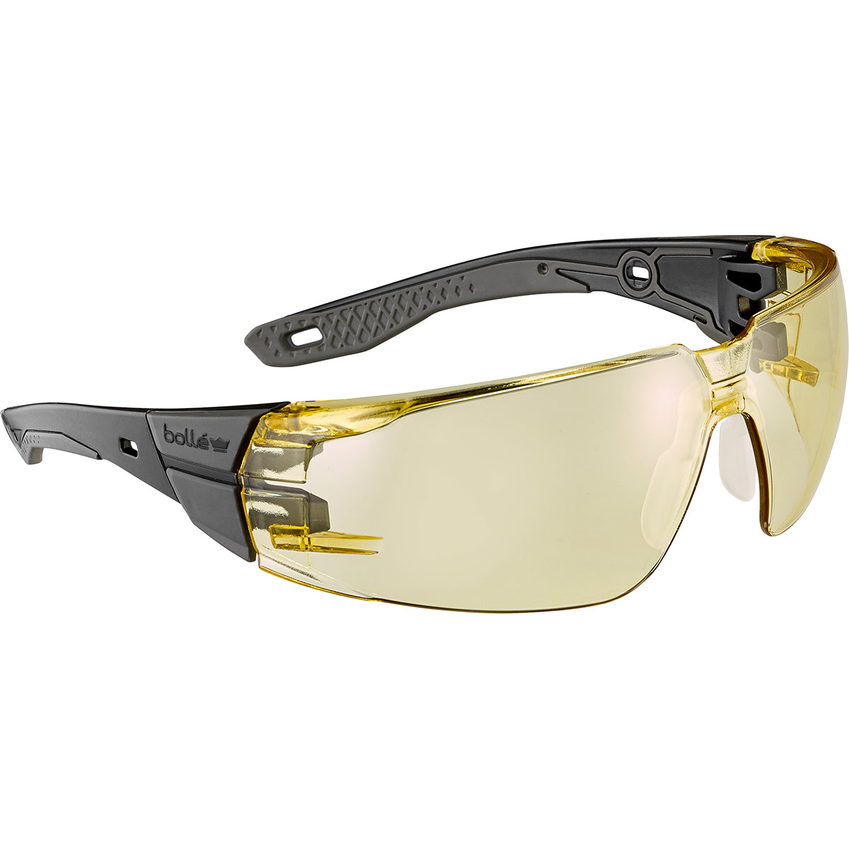 Safety glasses with yellow lenses and black grey frames Bolle Rush + 2.0