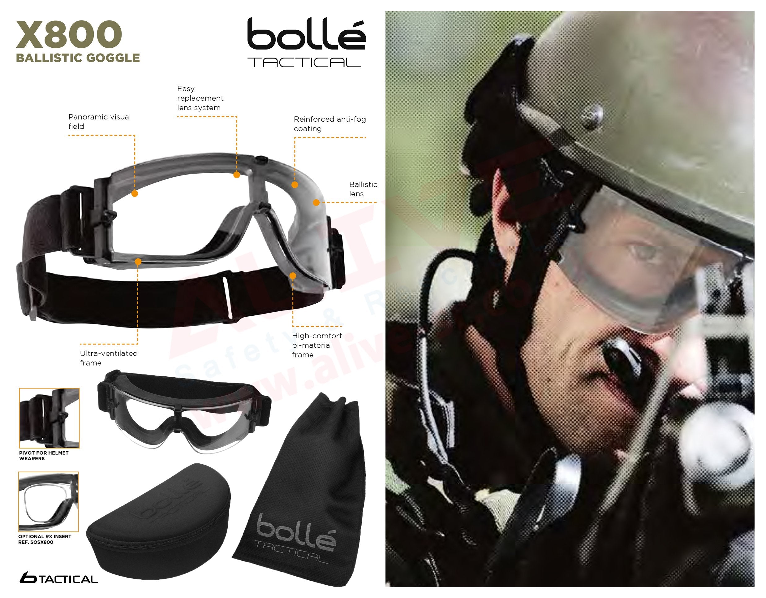 Bolle Tactical X800 Ballistic Goggles with military
