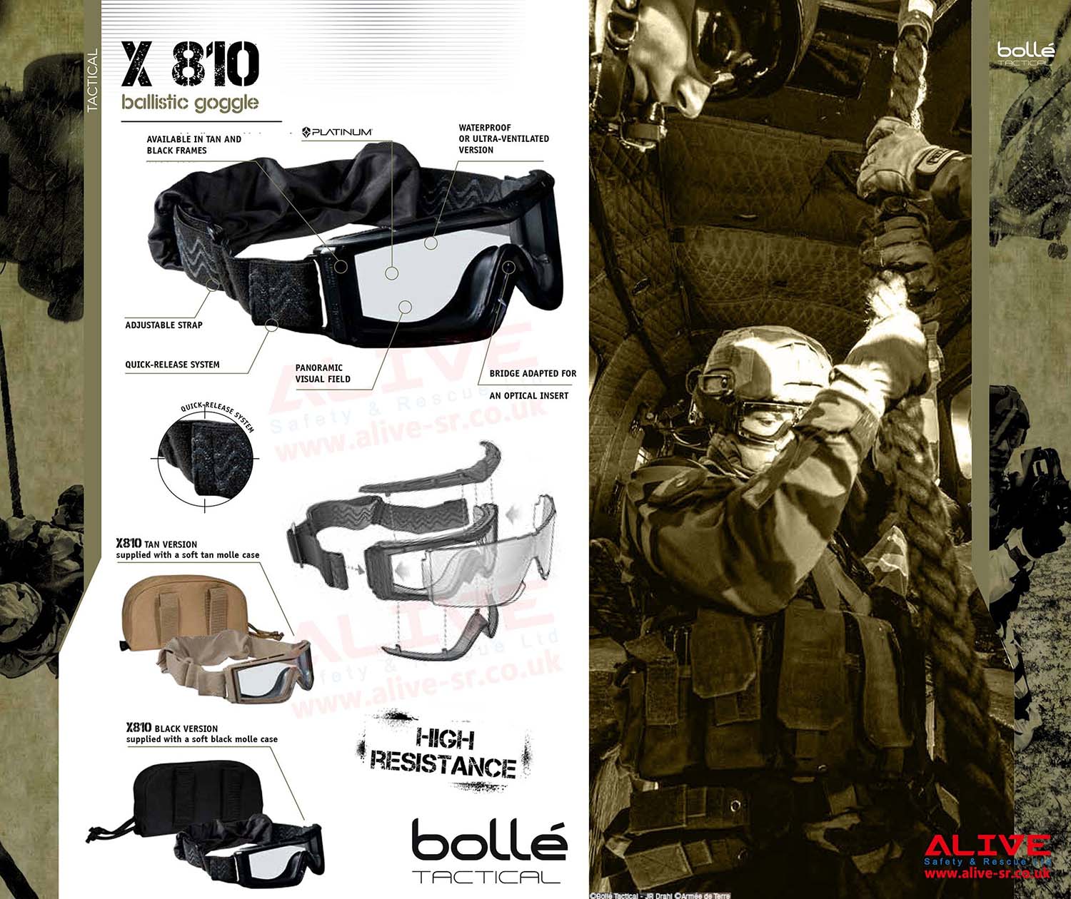 Bolle Tactical X810 Ballistic Goggles - Clear Lens - Black Frame