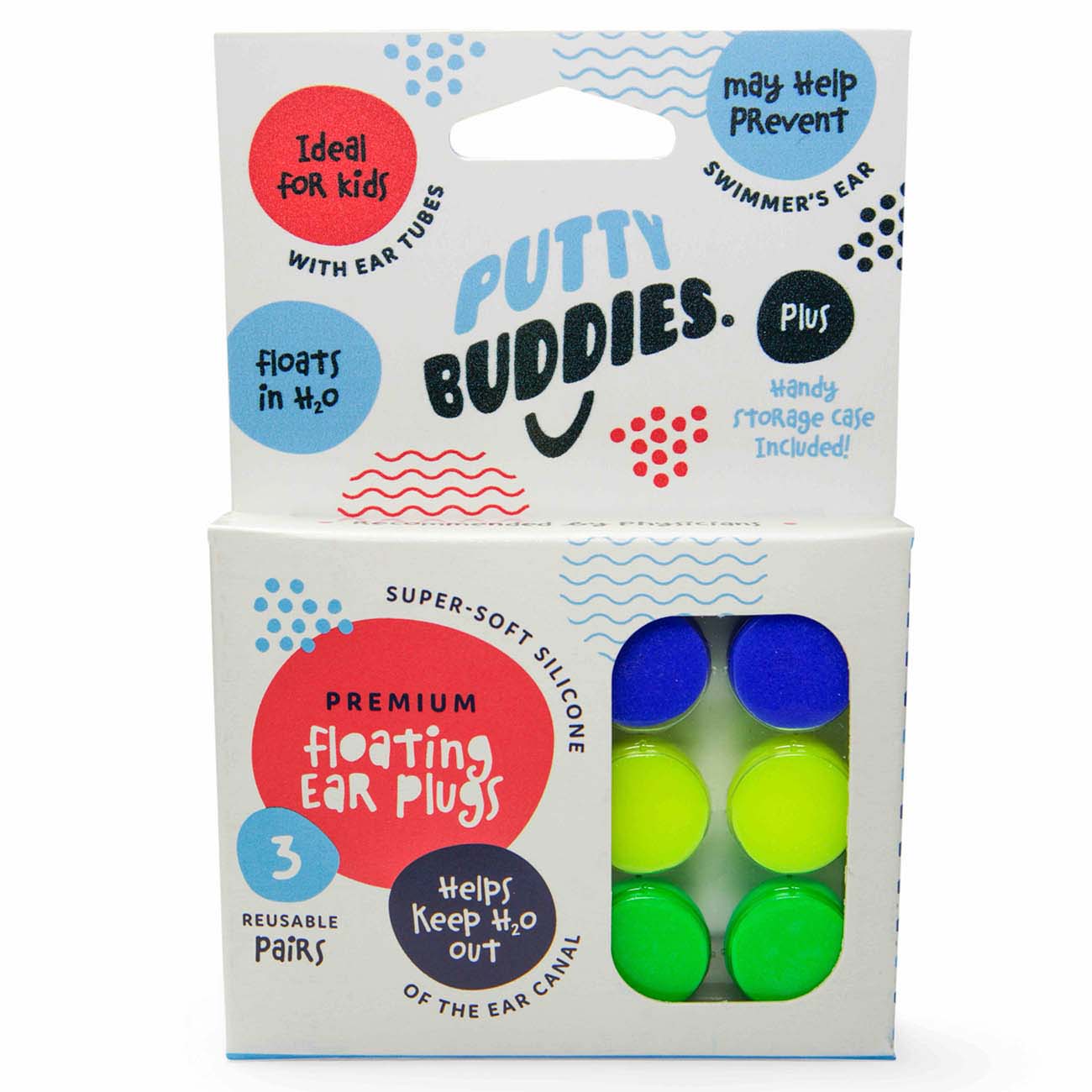 Putty Buddies FLoating swimming earplugs - Blue Green Yellow