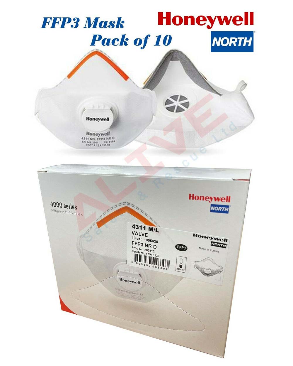 Honeywell 4311 M/L FFP3 NR D Valved Mask box