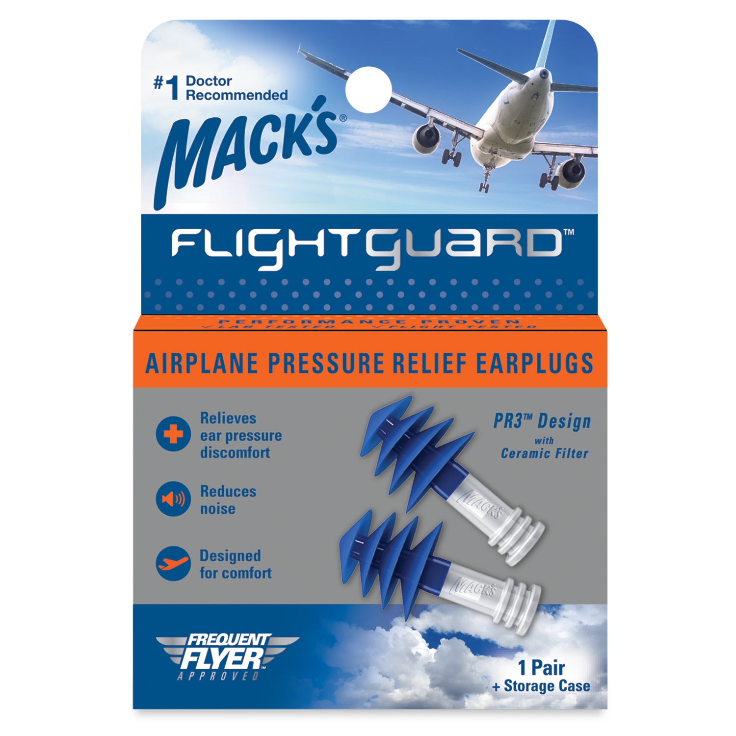 Mack's Flightguard Airplane Pressure Relief Ear Plugs 1 Pair