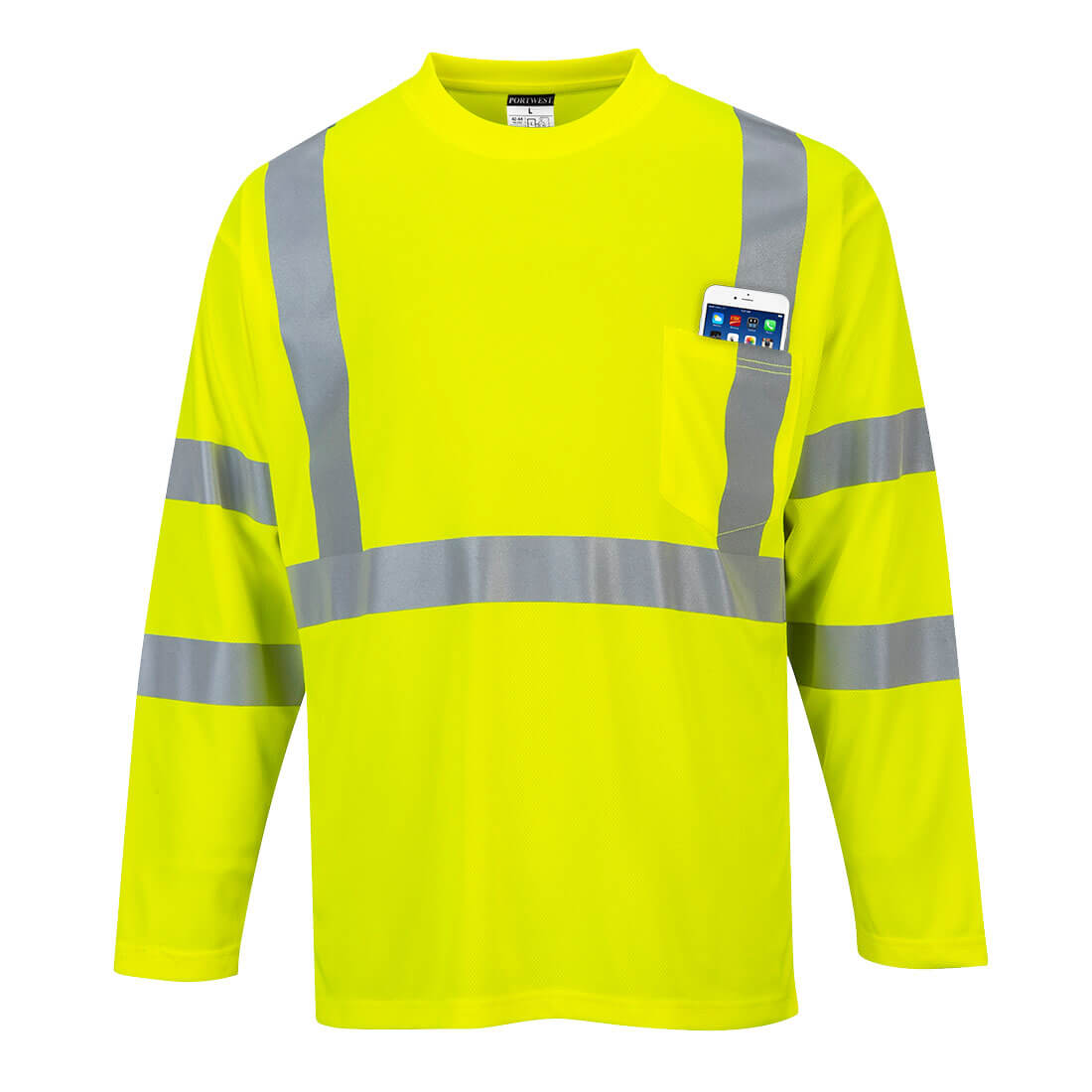 Portwest S191 Hi-Vis Long Sleeve Pocket T-Shirt - Yellow