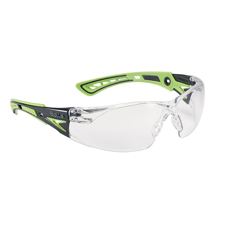 Bolle Safety Glasses bolle RUSH+ RUSHPPSIG  - Black/Green Temples Clear Lens