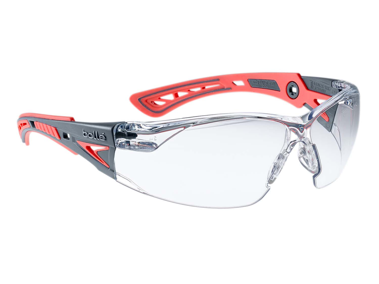 Bolle RUSH+ Small RUSHPSPSIS Safety Glasses Grey/Coral Temples Clear Lens