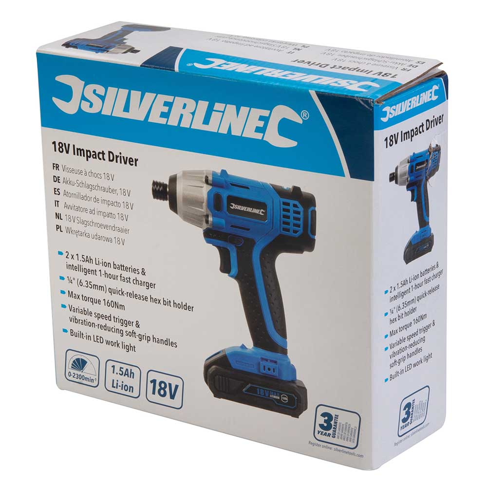 Silverline 996048 18V Cordless Impact Driver pacakage