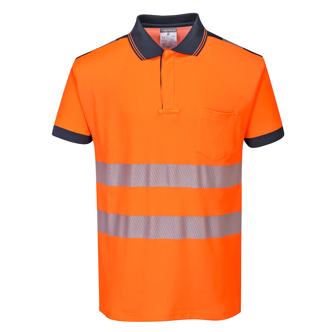 Portwest T180 PW3 Hi-Vis Polo Shirt S/S - Orange/Navy