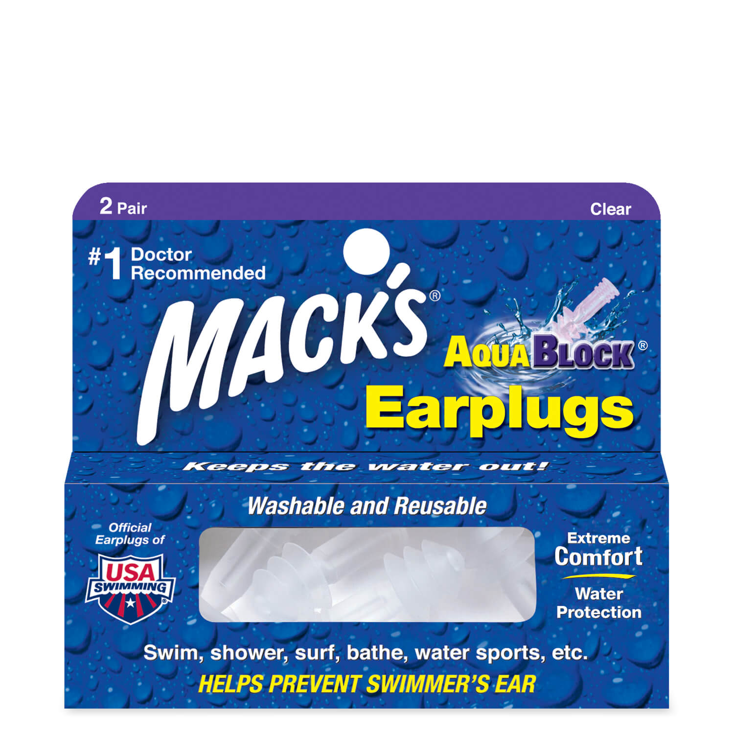 Mack's Aqua Block® Clear Ear Plugs 2 Pairs